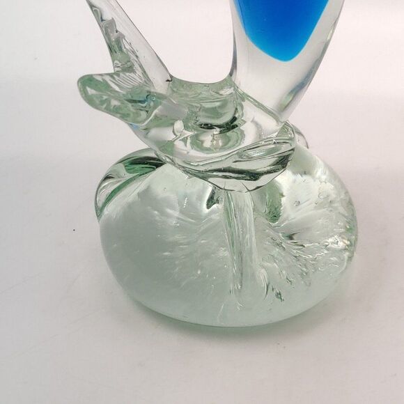 Vintage Striped Glass Dolphin Hand Blown Blue White Art Glass Sculpture 7" Rare - Picture 12 of 13